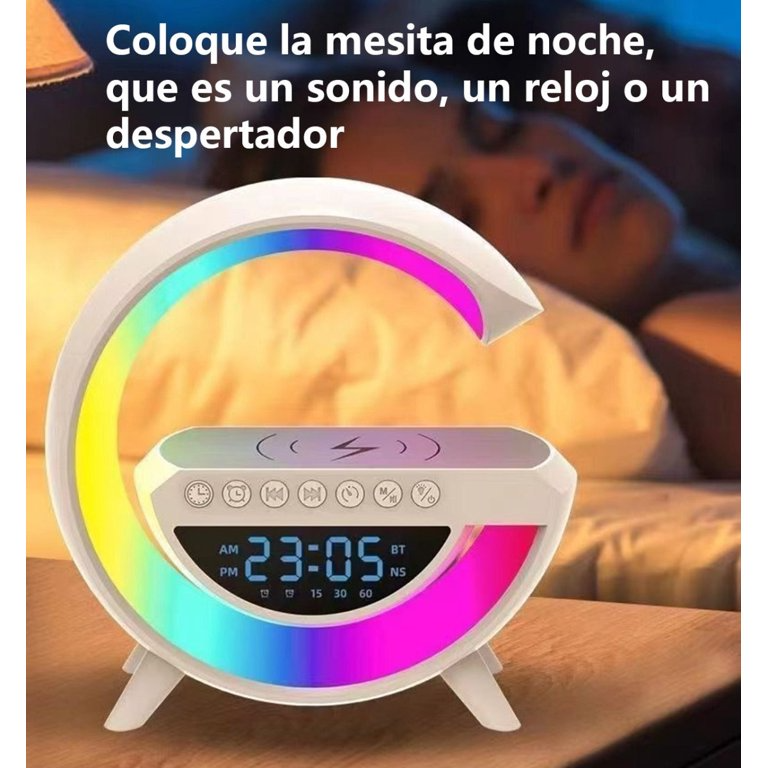 Lampara 6 en 1 diseño G, Cargador Altavoz Bluetooth Reloj despertador Radio FM BT-3401 - Imagen 12