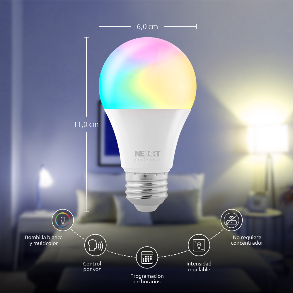 Paquete de Bombillas Inteligentes LED RGB Wi-Fi 9W E26 - Nexxt 4 Unidades - Imagen 3