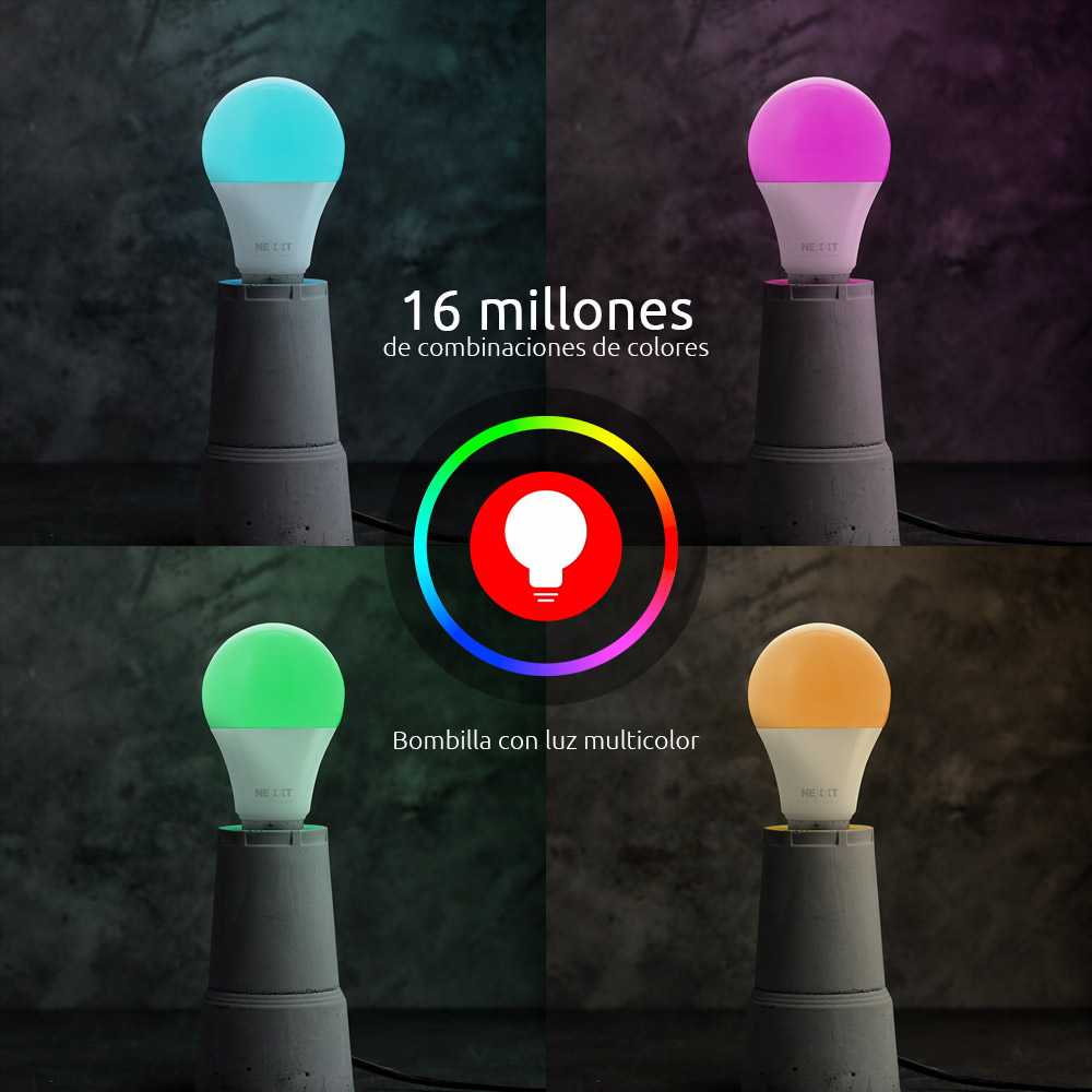 Paquete de Bombillas Inteligentes LED RGB Wi-Fi 9W E26 - Nexxt 4 Unidades - Imagen 5