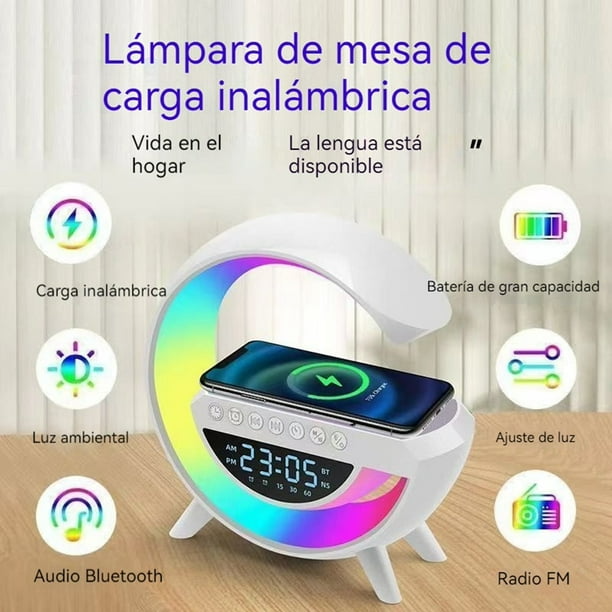 Lampara 6 en 1 diseño G, Cargador Altavoz Bluetooth Reloj despertador Radio FM BT-3401 - Imagen 11