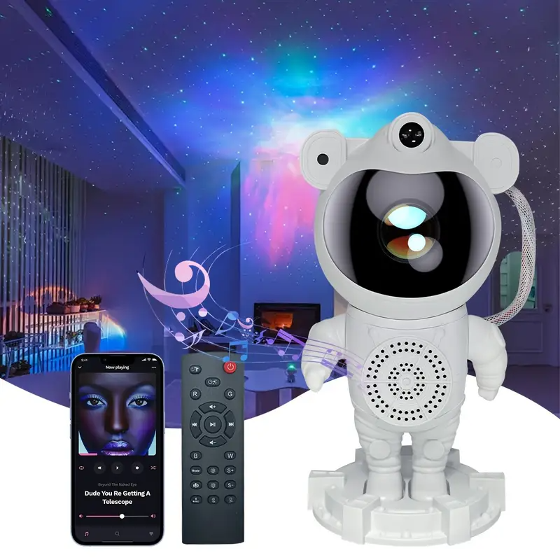 Proyector de Estrellas de la Galaxia con Astronauta luz nocturna con altavoces de música, control remoto y control de teclas - Alimentado por USB - Imagen 11