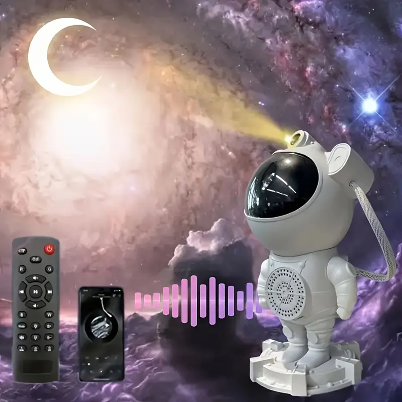 Proyector de Estrellas de la Galaxia con Astronauta luz nocturna con altavoces de música, control remoto y control de teclas - Alimentado por USB - Imagen 14