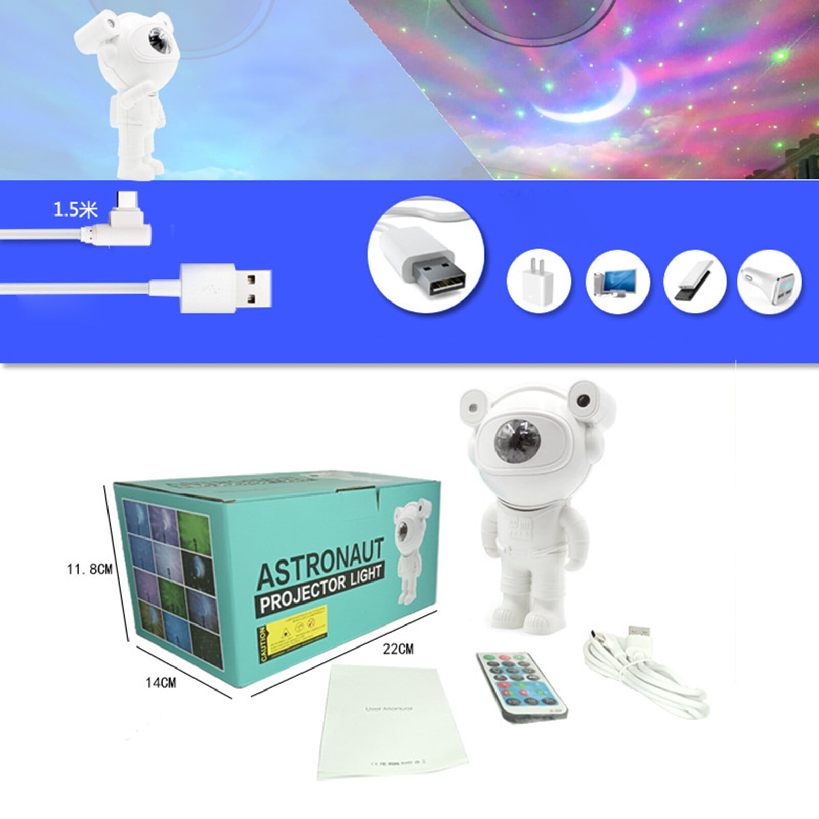 Proyector de estrellas y nebulosas diseño de Astronauta con Temporizador y Control Remoto - Imagen 5