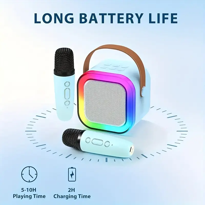 Sistema de Karaoke Portátil Mini con bocina y dos Micrófonos Inalámbricos Celeste - Imagen 4