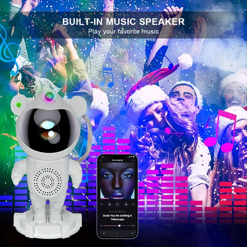 Proyector de Estrellas de la Galaxia con Astronauta luz nocturna con altavoces de música, control remoto y control de teclas - Alimentado por USB - Imagen 5