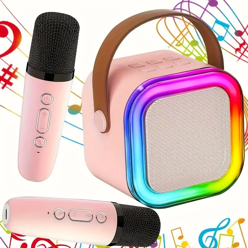 Sistema de Karaoke Portátil Mini con bocina y dos Micrófonos Inalámbricos Rosado - Imagen 19