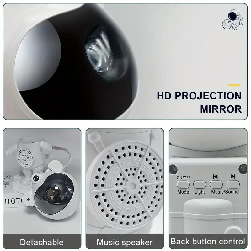 Proyector de Estrellas de la Galaxia con Astronauta luz nocturna con altavoces de música, control remoto y control de teclas - Alimentado por USB - Imagen 10