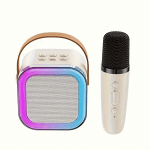 Sistema de Karaoke Portátil Mini con bocina y un Micrófono Inalámbrico Beige