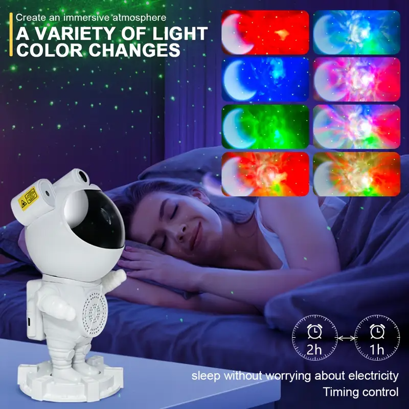 Proyector de Estrellas de la Galaxia con Astronauta luz nocturna con altavoces de música, control remoto y control de teclas - Alimentado por USB - Imagen 8