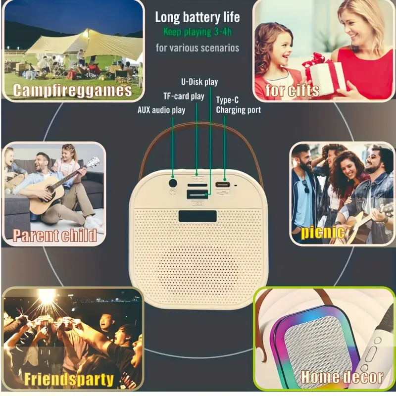 Sistema de Karaoke Portátil Mini con bocina y un Micrófono Inalámbrico Celeste - Imagen 9