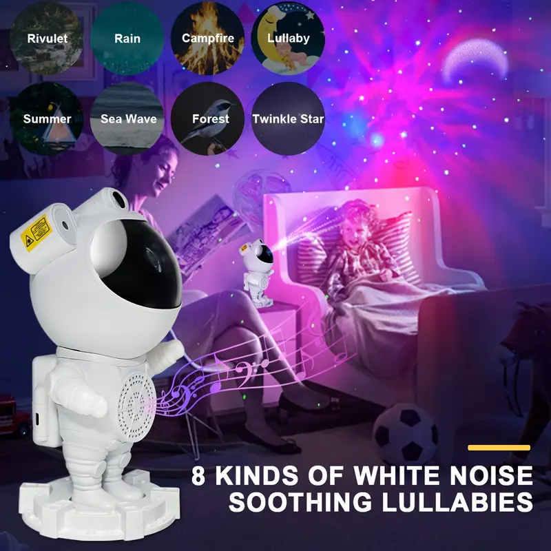 Proyector de Estrellas de la Galaxia con Astronauta luz nocturna con altavoces de música, control remoto y control de teclas - Alimentado por USB - Imagen 7