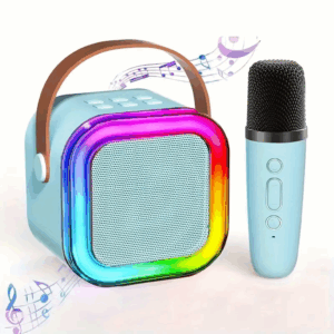 Sistema de Karaoke Portátil Mini con bocina y un Micrófono Inalámbrico Celeste