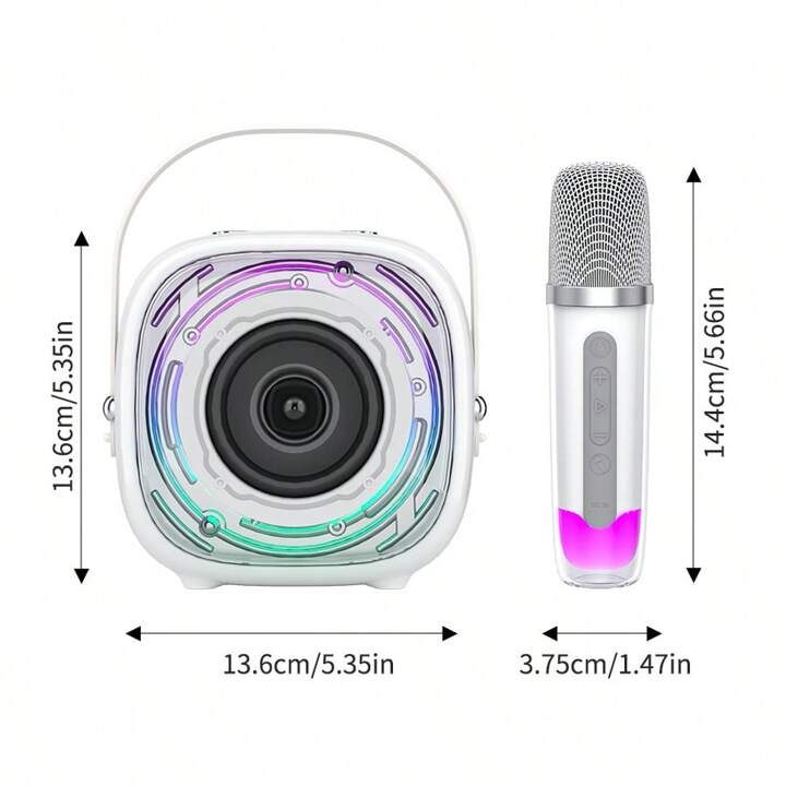 Bocina de karaoke Bluetooth K29 blanca con luz LED y  dos micrófonos inalámbricos - Imagen 3