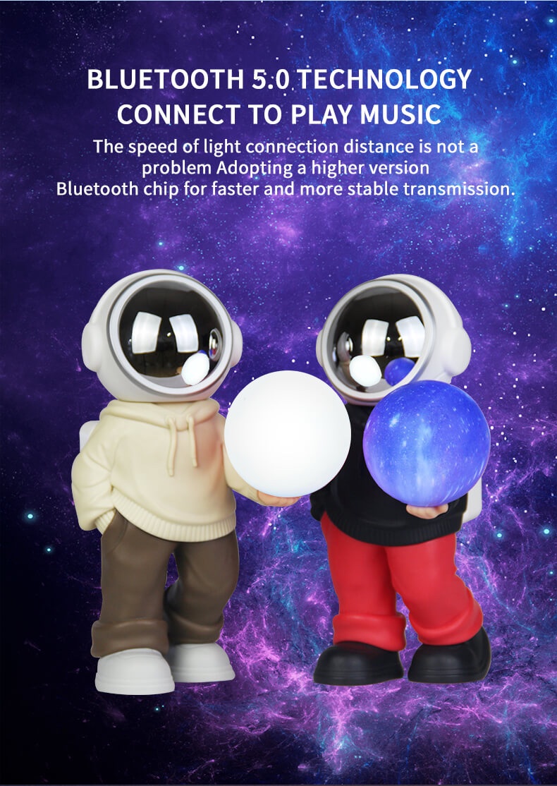 Spaceman - Bocina portátil Bluetooth diseño de astronauta estéreo HIFI multifunción Mini caja De sonido para ordenador De escritorio con Lámpara diseño de luna y universo - Imagen 6