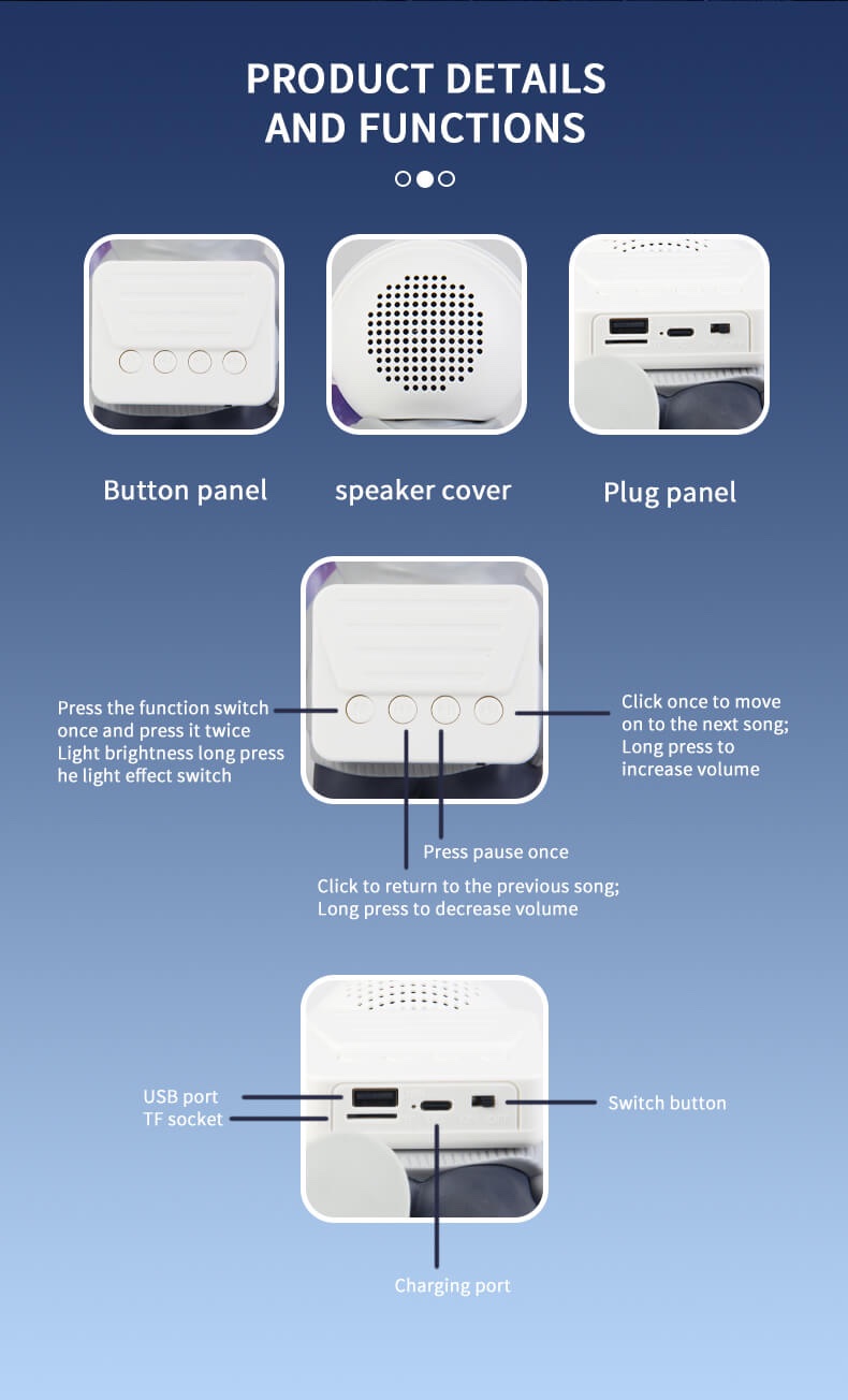 Spaceman - Bocina portátil Bluetooth diseño de astronauta estéreo HIFI multifunción Mini caja De sonido para ordenador De escritorio con Lámpara diseño de luna y universo - Imagen 11