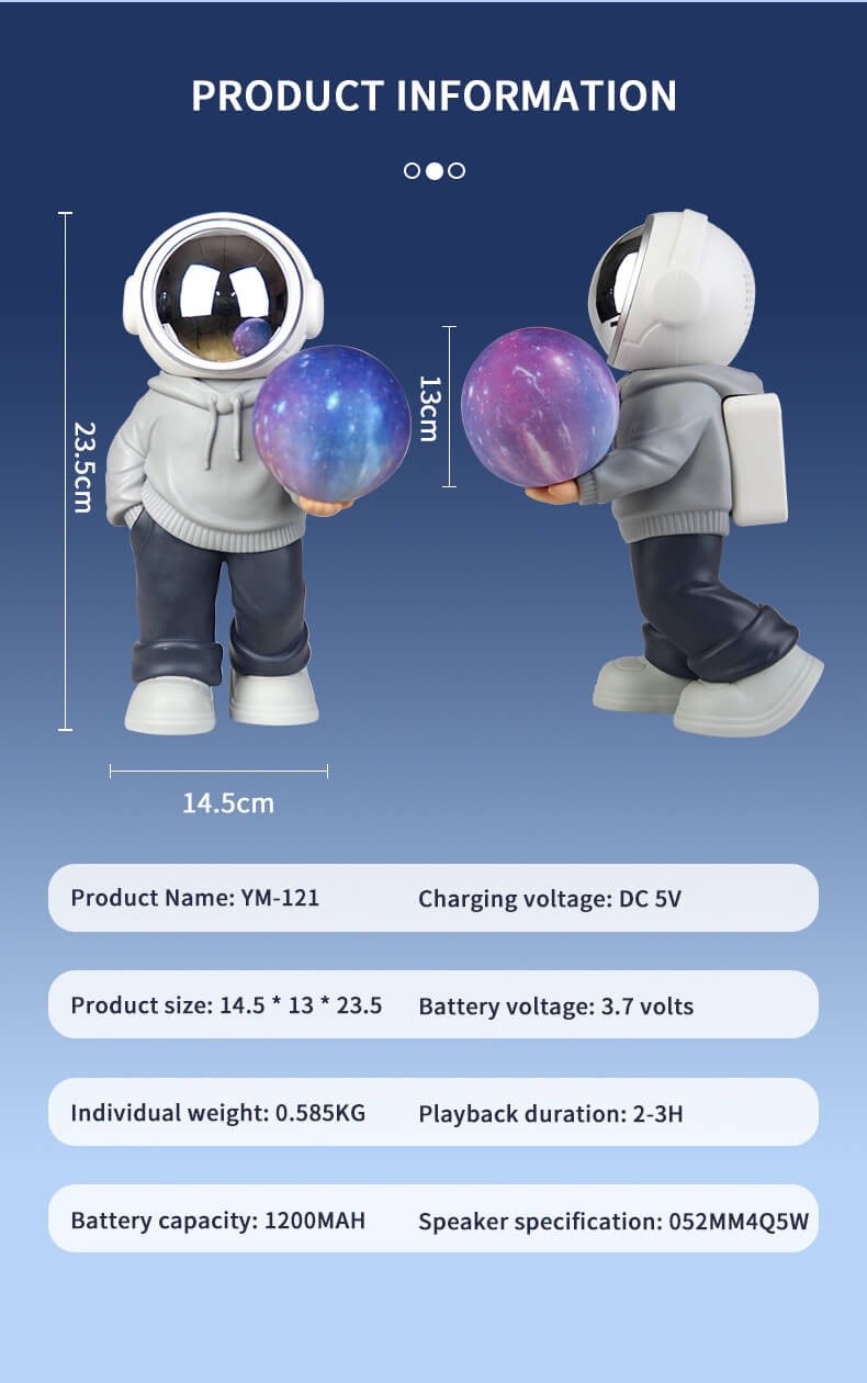 Spaceman - Bocina portátil Bluetooth diseño de astronauta estéreo HIFI multifunción Mini caja De sonido para ordenador De escritorio con Lámpara diseño de luna y universo - Imagen 3