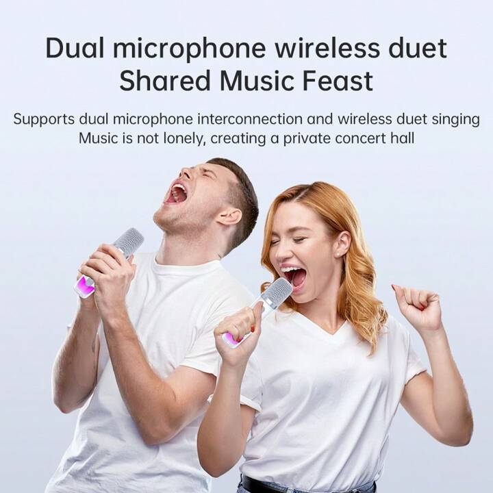 Bocina de karaoke Bluetooth K29 blanca con luz LED y  dos micrófonos inalámbricos - Imagen 4
