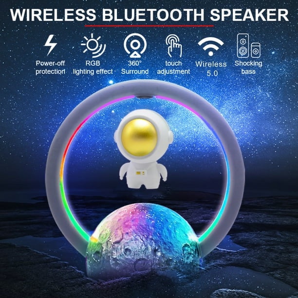 Bocina Bluetooth de Astronauta Flotante con Luz RGB, Ajuste Táctil y Bluetooth 5.0 - Oro - Imagen 11