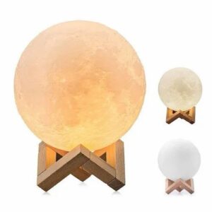Lámpara de Luna 3D con Luz De Luna y control táctil Led De 7 Colores Con Soporte de madera, Control táctil Recargable Por USB