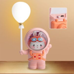 Lámpara De Noche Con Sacapuntas: Oso Con Globos,alta Calidad Conejo Espacial Rosa