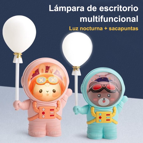 Lámpara De Noche Con Sacapuntas: Oso Con Globos,alta Calidad Conejo Espacial Rosa - Imagen 8