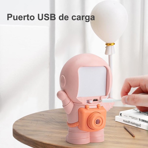 Lámpara De Noche Con Sacapuntas: Oso Con Globos,alta Calidad Conejo Espacial Rosa - Imagen 2