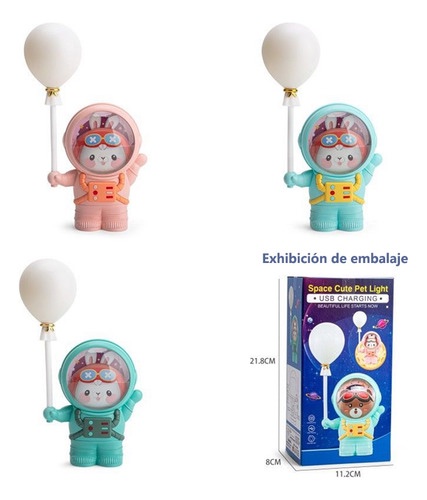 Lámpara De Noche Con Sacapuntas: Oso Con Globos,alta Calidad Conejo Espacial Rosa - Imagen 3