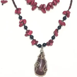 Collar y pulsera de jaspen de sangre